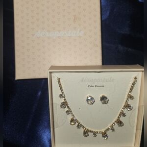 Aeropstale Gold Tone Cubic Zirconia Necklace and Earring Set